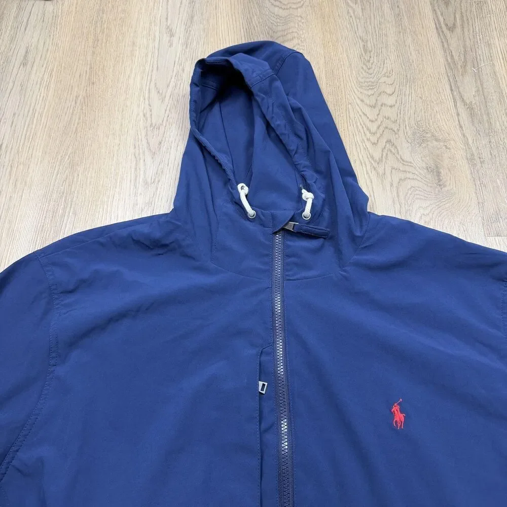Polo Ralph Lauren Jacket Mens 2XLT Blue Performance Hooded Full Zip Windbreaker